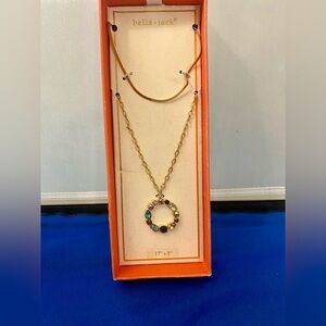 Bella Jack two-strand necklace  circular pendant with multi-colored rhinestones.